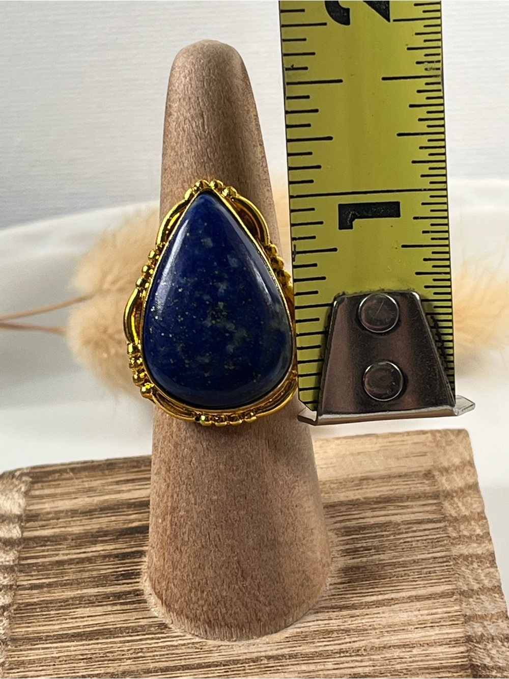 Goldtone Statement Lapis Lazuli Gemstone Ring Size 6.75 - Picture 6 of 9